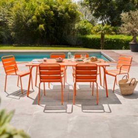 Ensemble table de jardin et 6 fauteuils en métal orange Palavas  Oviala