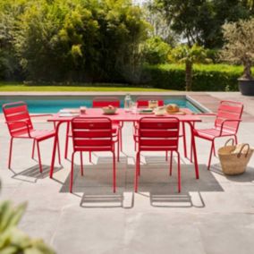 Ensemble table de jardin et 6 fauteuils en métal rouge Palavas  Oviala