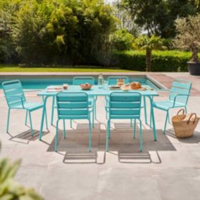 Ensemble table de jardin et 6 fauteuils en métal turquoise Palavas  Oviala