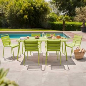 Ensemble table de jardin et 6 fauteuils en métal vert Palavas  Oviala