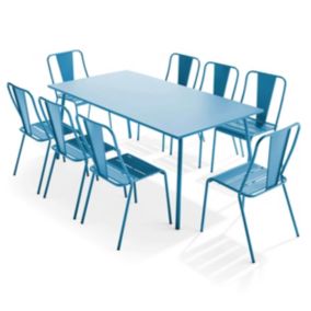 Ensemble table de jardin et 8 chaises bistrot en acier bleu pacific Palavas  Oviala