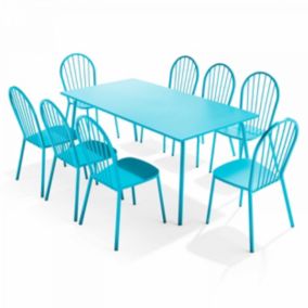 Ensemble table de jardin et 8 chaises bistrot en acier bleu Palavas  Oviala