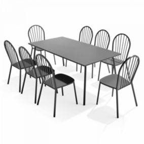 Ensemble table de jardin et 8 chaises bistrot en acier gris Palavas  Oviala