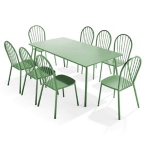 Ensemble table de jardin et 8 chaises bistrot en acier vert cactus Palavas  Oviala