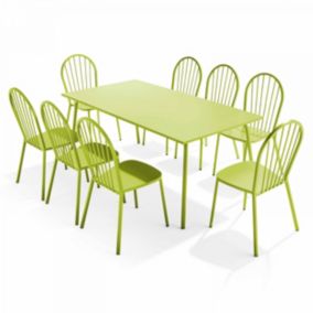 Ensemble table de jardin et 8 chaises bistrot en acier vert Palavas  Oviala