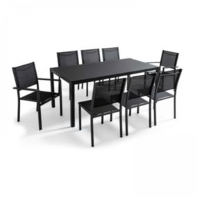 Ensemble table de jardin et 8 chaises en aluminium gris anthracite  Oviala