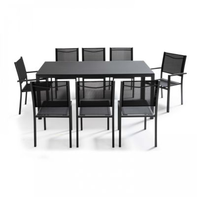 Ensemble table de jardin et 8 chaises en aluminium gris anthracite  Oviala