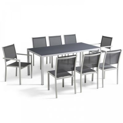 Ensemble table de jardin et 8 chaises en aluminium gris