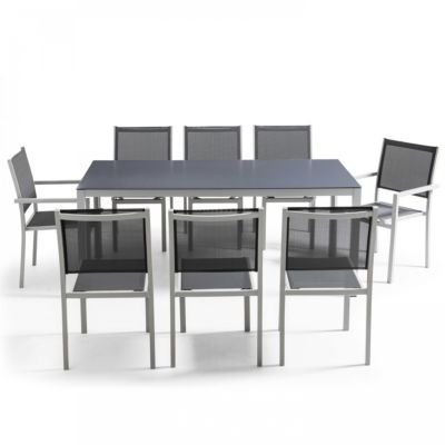 Ensemble table de jardin et 8 chaises en aluminium gris