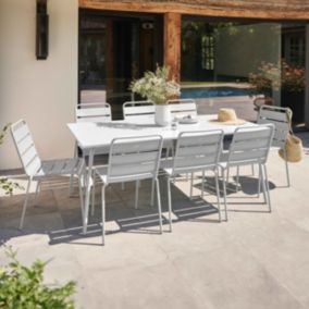 Ensemble table de jardin et 8 chaises en métal blanc Palavas  Oviala