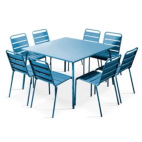 Ensemble table de jardin et 8 chaises en métal bleu pacific Palavas  Oviala