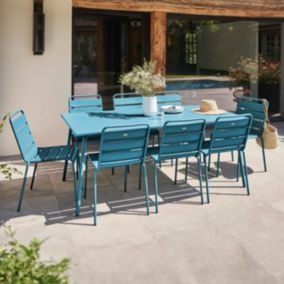 Ensemble table de jardin et 8 chaises en métal bleu Palavas  Oviala