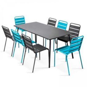 Ensemble table de jardin et 8 chaises en métal gris et bleu Palavas  Oviala