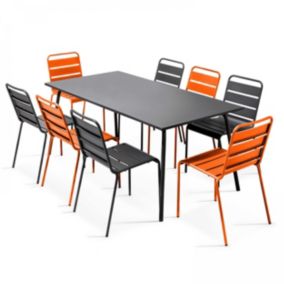 Ensemble table de jardin et 8 chaises en métal gris et orange Palavas  Oviala