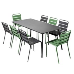 Ensemble table de jardin et 8 chaises en métal gris et vert cactus Palavas  Oviala