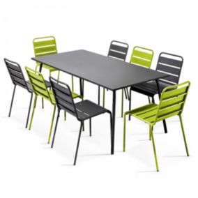 Ensemble table de jardin et 8 chaises en métal gris et vert Palavas  Oviala