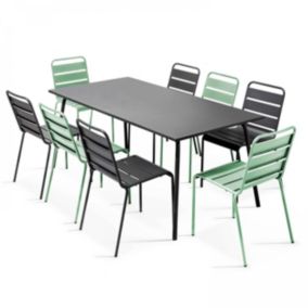 Ensemble table de jardin et 8 chaises en métal gris et vert sauge Palavas  Oviala