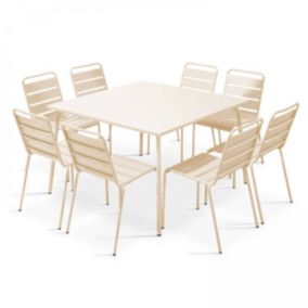 Ensemble table de jardin et 8 chaises en métal ivoire Palavas  Oviala