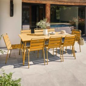 Ensemble table de jardin et 8 chaises en métal jaune  Palavas  Oviala