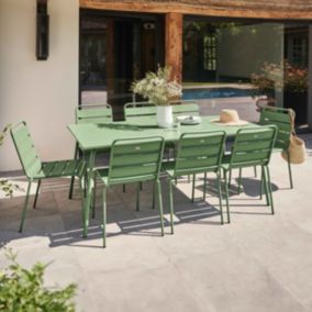 Ensemble table de jardin et 8 chaises en métal vert cactus  Palavas  Oviala