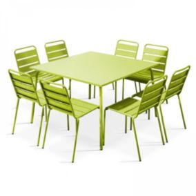 Ensemble table de jardin et 8 chaises en métal vert Palavas  Oviala