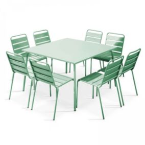 Ensemble table de jardin et 8 chaises en métal vert sauge Palavas  Oviala