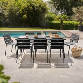 Ensemble table de Jardin et 8 fauteuils en métal gris Palavas  Oviala