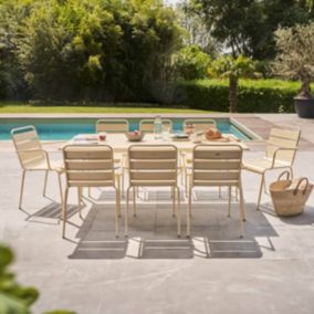 Ensemble table de jardin et 8 fauteuils en métal ivoire Palavas  Oviala