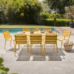 Ensemble table de jardin et 8 fauteuils en métal jaune Palavas  Oviala