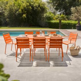 Ensemble table de jardin et 8 fauteuils en métal orange Palavas  Oviala