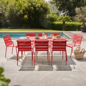 Ensemble table de jardin et 8 fauteuils en métal rouge Palavas  Oviala