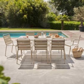 Ensemble table de jardin et 8 fauteuils en métal taupe  Palavas  Oviala