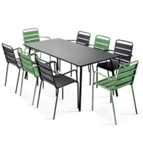 Ensemble table de jardin et 8 fauteuils en métal vert cactus et gris Palavas  Oviala