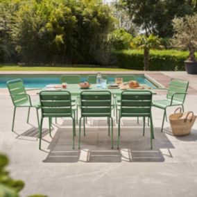 Ensemble table de jardin et 8 fauteuils en métal vert cactus Palavas  Oviala