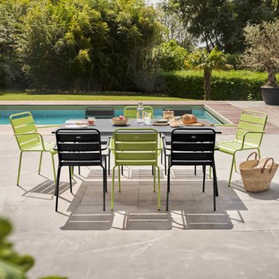 Ensemble table de jardin et 8 fauteuils en métal vert et gris Palavas  Oviala