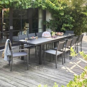 Ensemble table de jardin extensible 256-320 cm et 10 assises