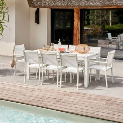 Ensemble table de jardin extensible en aluminium et 8 assises blanc  Oviala