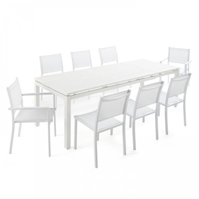 Ensemble table de jardin extensible en aluminium et 8 assises blanc  Oviala