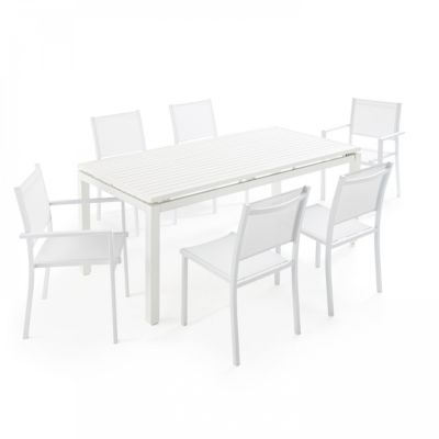 Ensemble table de jardin extensible en aluminium et 8 assises blanc  Oviala