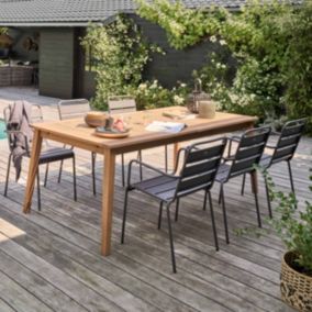 Ensemble table de jardin extensible en bois exotique et 6 fauteuils