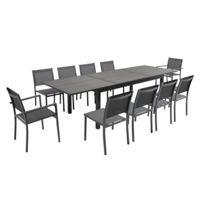 Ensemble table de jardin extensible et 10 assises aluminium  Oviala