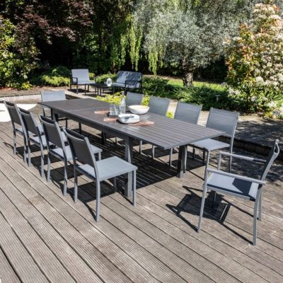 Ensemble table de jardin extensible et 10 assises aluminium  Oviala