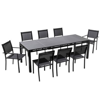 Ensemble table de jardin extensible et 8 assises en aluminium gris  Oviala