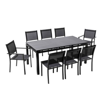 Ensemble table de jardin extensible et 8 assises en aluminium gris  Oviala