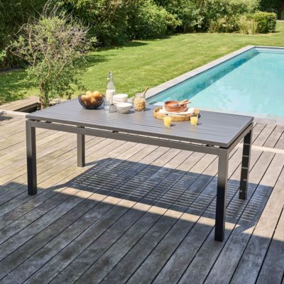 Ensemble table de jardin extensible et 8 assises en aluminium gris  Oviala