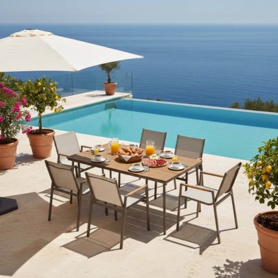 Ensemble table de jardin ovale 150x90 cm et 6 chaises taupe  Oviala