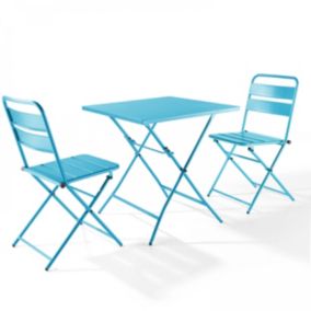 Ensemble table de jardin pliante et 2 chaises acier bleu Palavas  Oviala