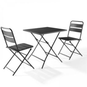 Ensemble table de jardin pliante et 2 chaises acier gris Palavas  Oviala