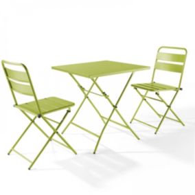 Ensemble table de jardin pliante et 2 chaises acier vert Palavas  Oviala