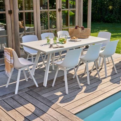 Ensemble table de jardin rectangulaire blanc et 8 chaises blanc  Oviala